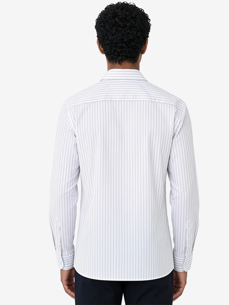 Formals White Striped Slim-Fit Cotton Shirt