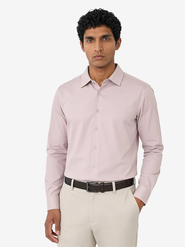 Formals Dusty Pink Solid Slim-Fit Shirt