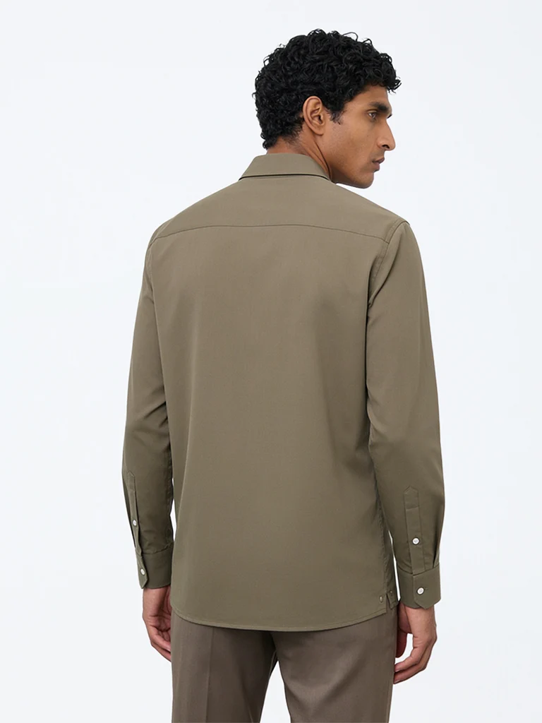 Formals Olive Solid Slim-Fit Shirt