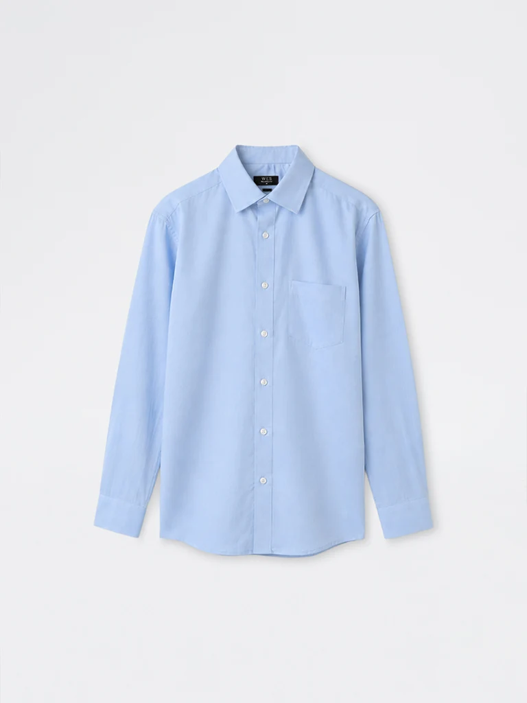 Formals Blue Solid Relaxed-Fit Cotton Shirt