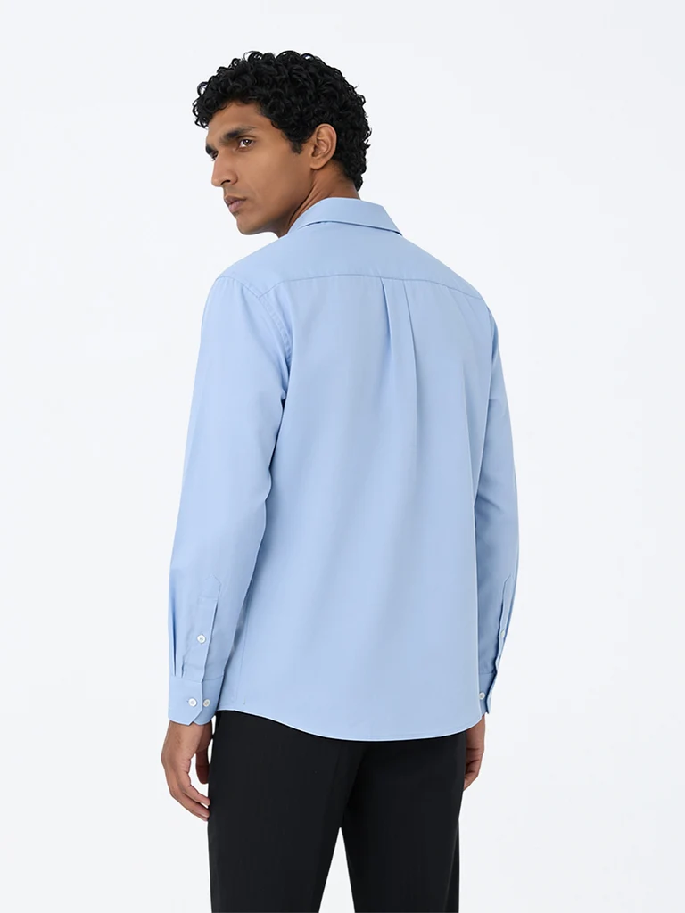 Formals Blue Solid Relaxed-Fit Cotton Shirt