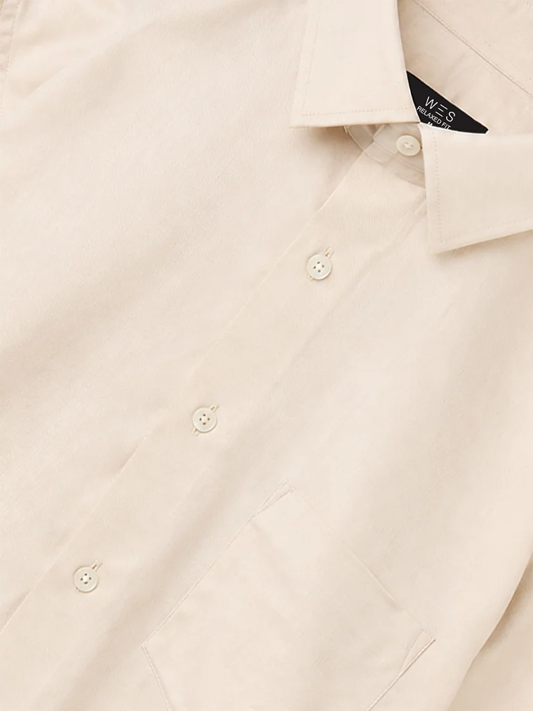 Formals Cream Solid Relaxed-Fit Cotton Shirt