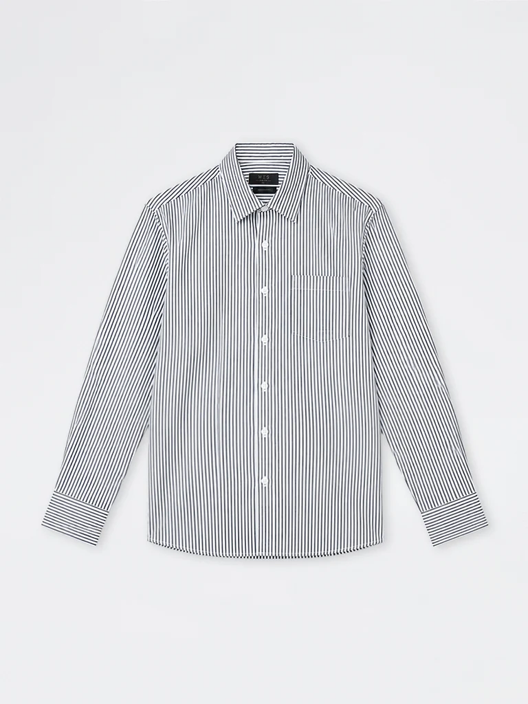 Formals Dark Grey Striped Slim-Fit Cotton Shirt