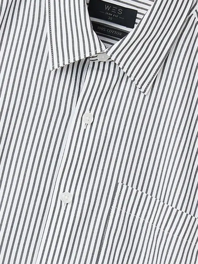 Formals Dark Grey Striped Slim-Fit Cotton Shirt