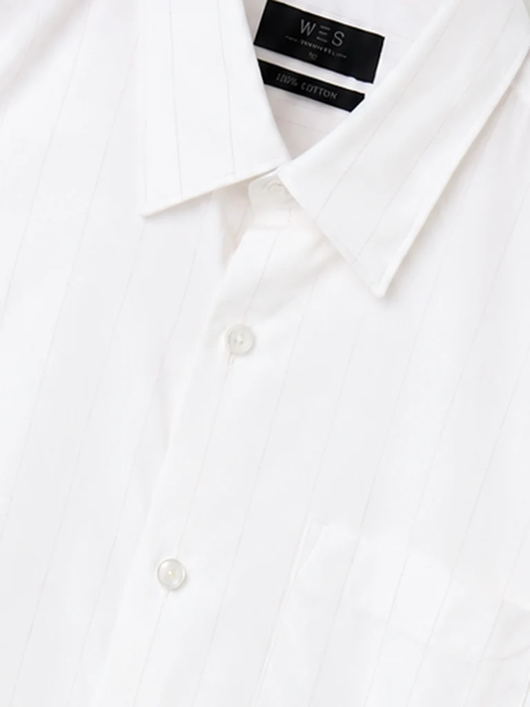 Formals Off-White Striped Slim-Fit Cotton Shirt