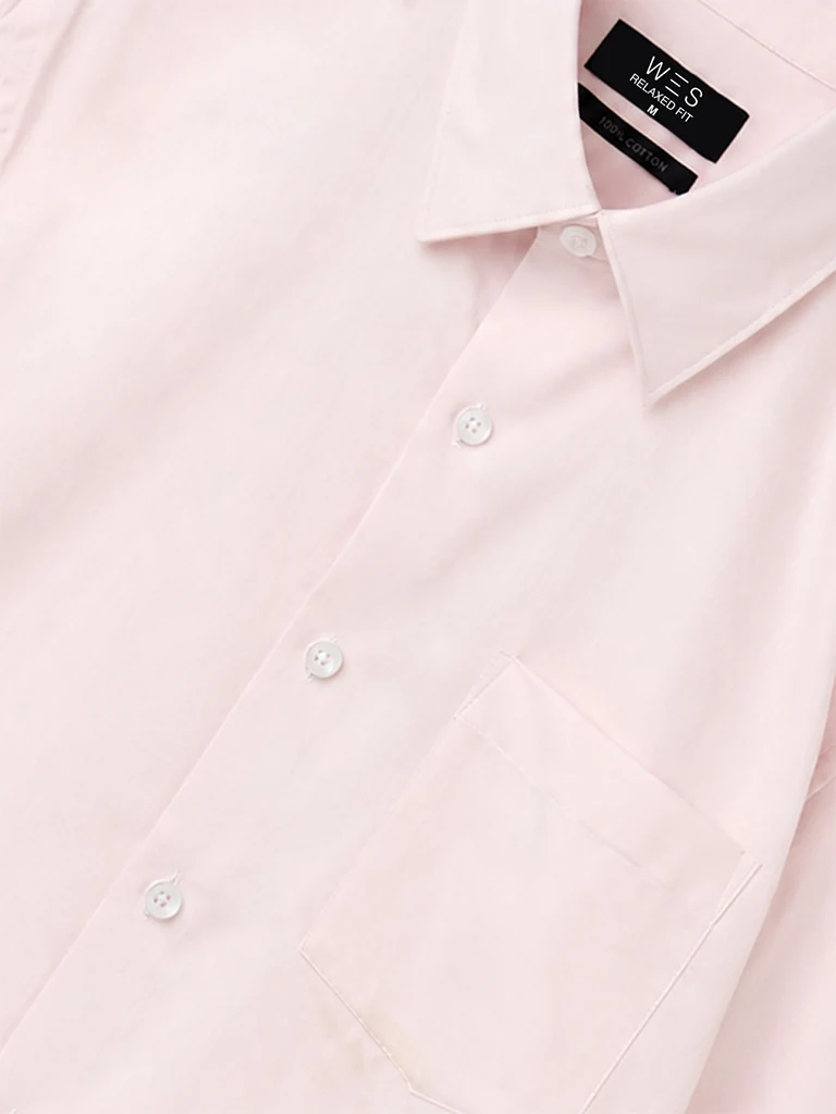 Formals Light Pink Solid Slim-Fit Cotton Shirt