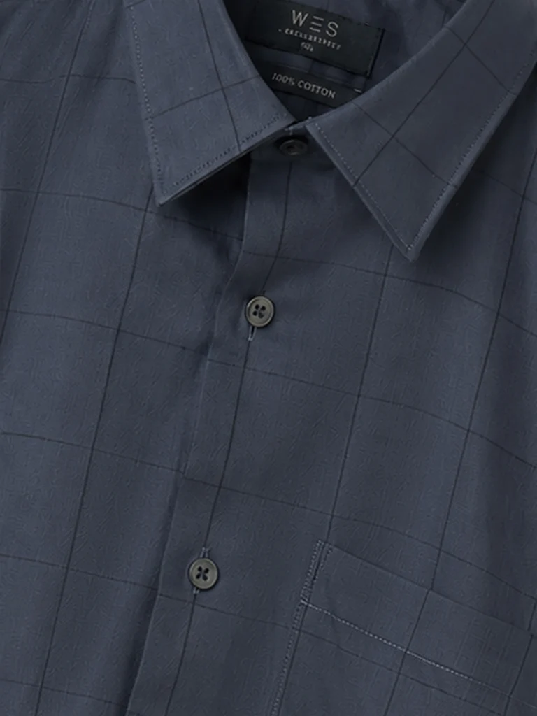 Formals Charcoal Checkered Relaxed-Fit Cotton Shirt