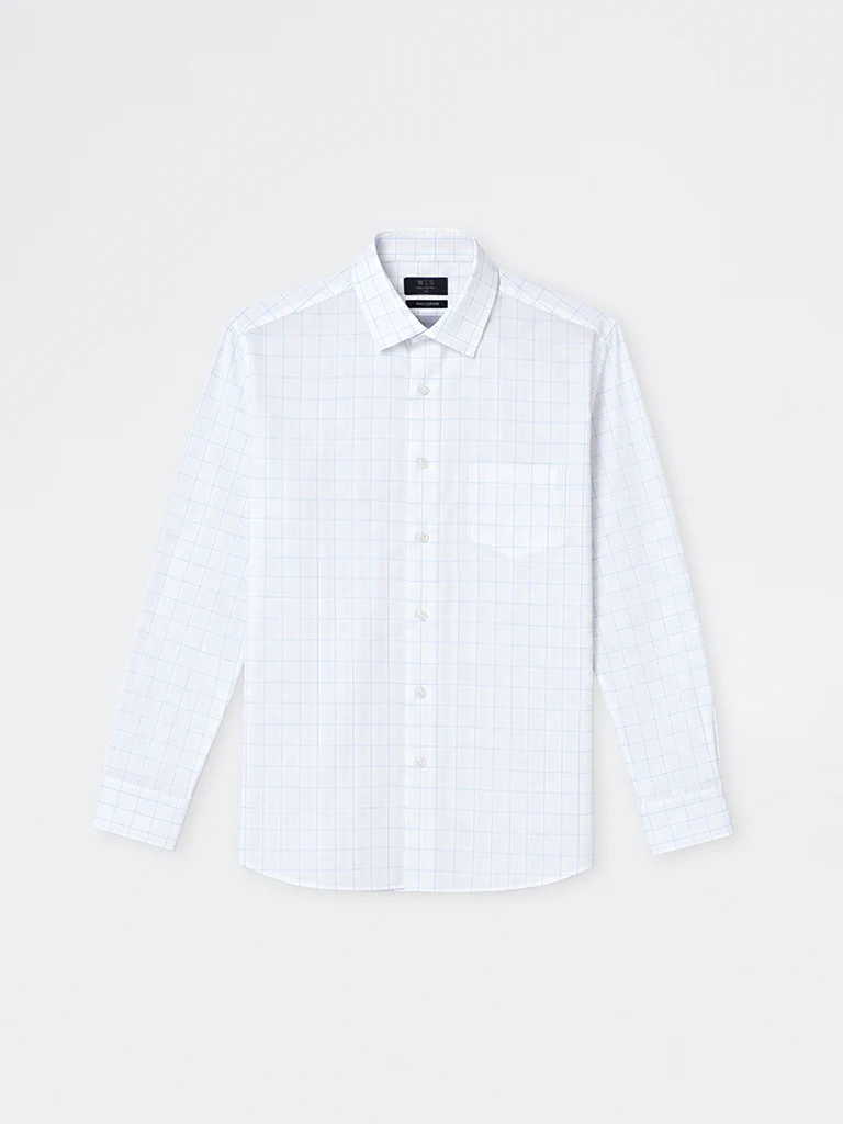 Formals White Checkered Relaxed-Fit Cotton Shirt