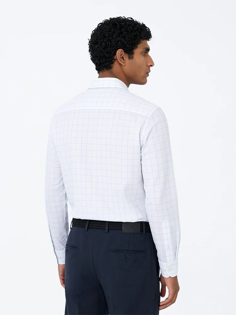 Formals White Checkered Relaxed-Fit Cotton Shirt