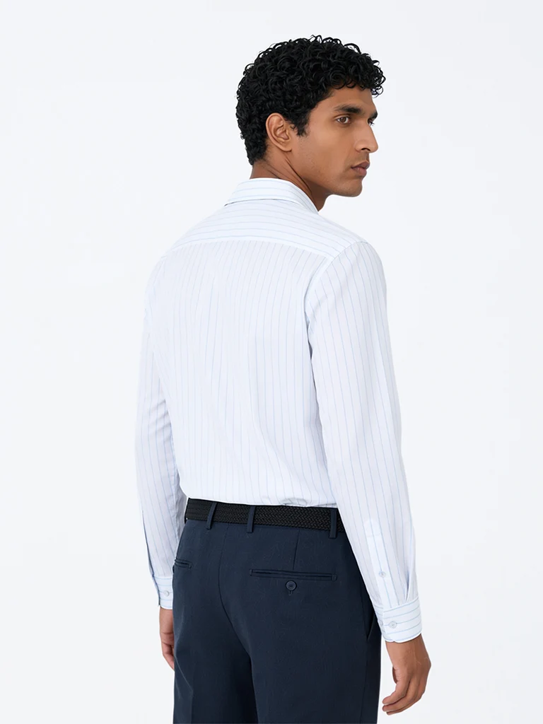 WES Formals White Striped Relaxed-Fit Cotton Shirt