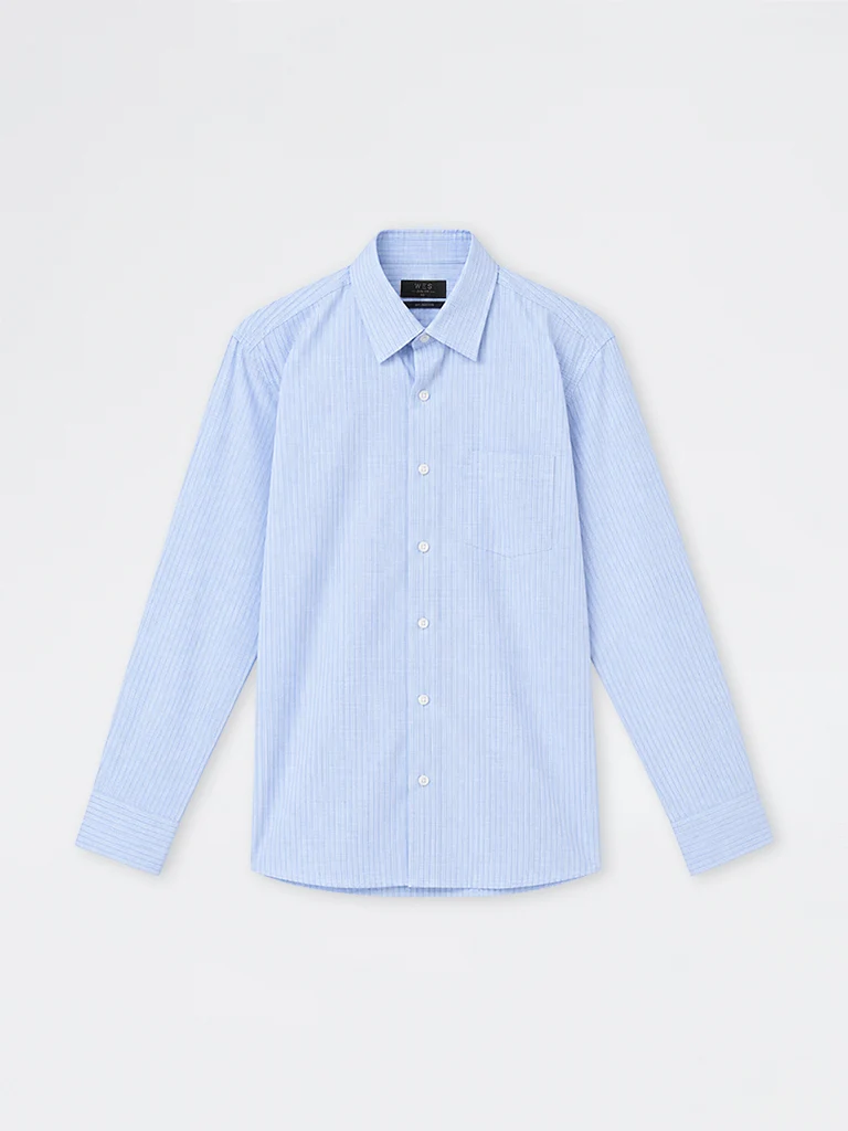Formals Blue Checked Slim-Fit Cotton Shirt