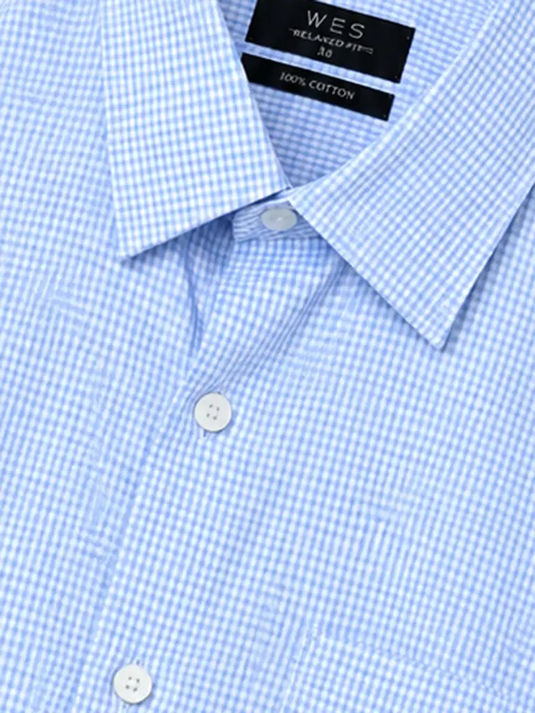 Formals Blue Checked Slim-Fit Cotton Shirt