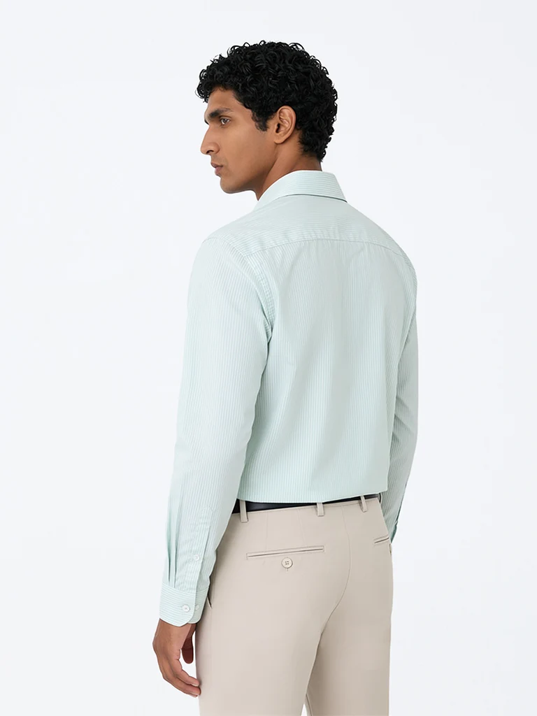Formals Mint Striped Slim-Fit Cotton Shirt