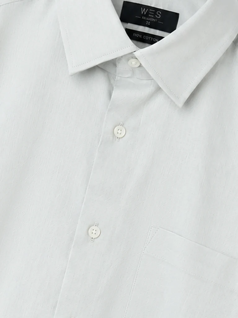 Formals Light Grey Solid Slim-Fit Cotton Shirt