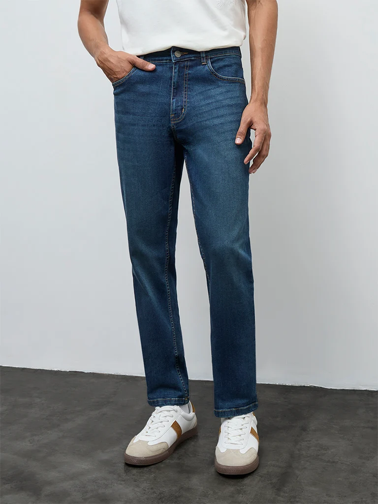 Nuon Blue-Wash Mid-Waist Slim Fit Jeans
