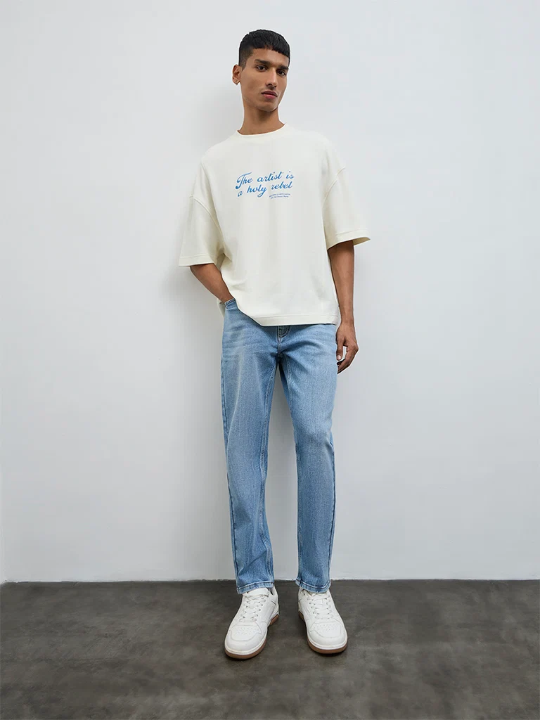 Nuon Light-Blue-Wash Mid-Waist Slim Fit Jeans