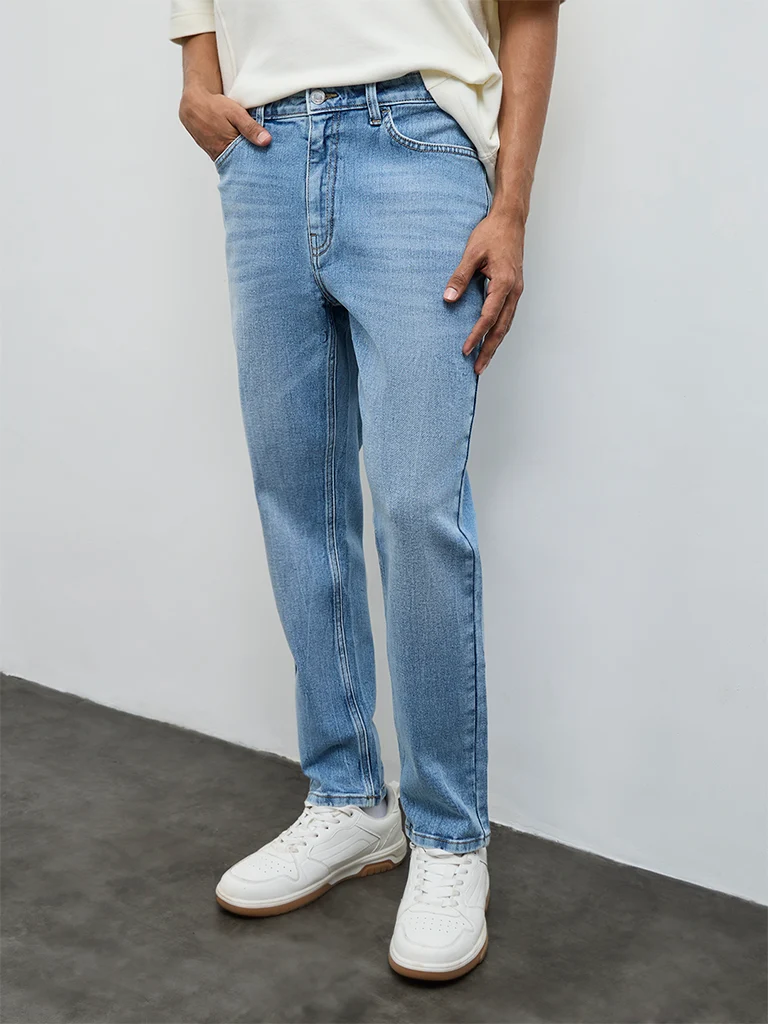 Nuon Light-Blue-Wash Mid-Waist Slim Fit Jeans