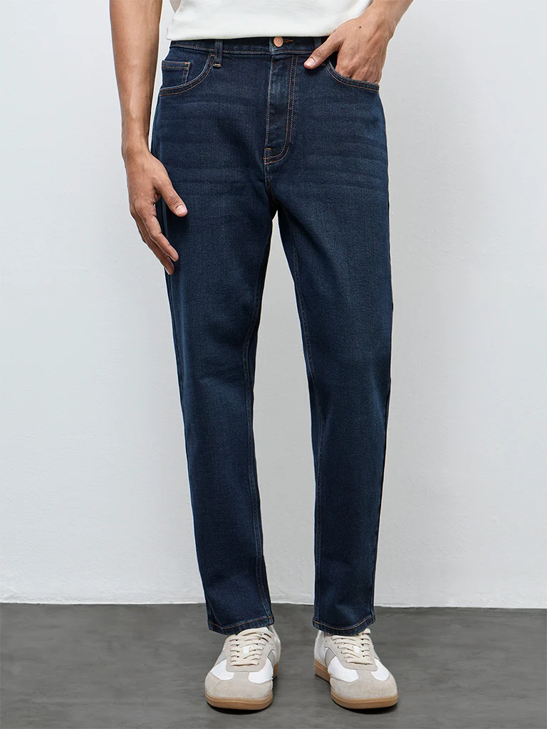 Nuon Dark-Blue-Wash Mid-Waist Slim Fit Jeans