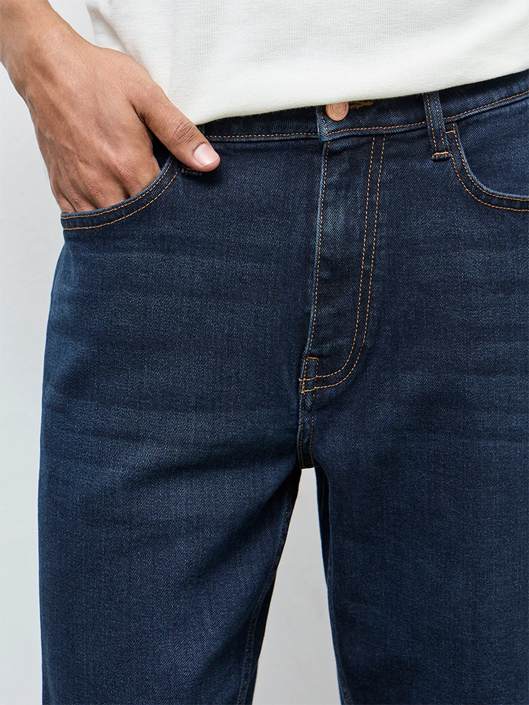 Nuon Dark-Blue-Wash Mid-Waist Slim Fit Jeans