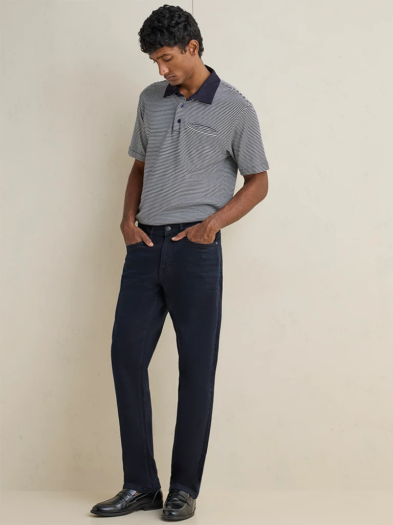 Ascot Dark-Blue-Wash Mid-Waist Relaxed Fit Jeans