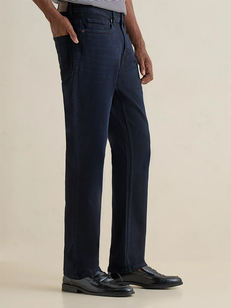 Ascot Dark-Blue-Wash Mid-Waist Relaxed Fit Jeans