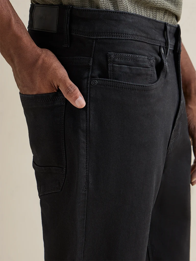 Ascot Black-Wash Mid-Waist Relaxed Fit Jeans