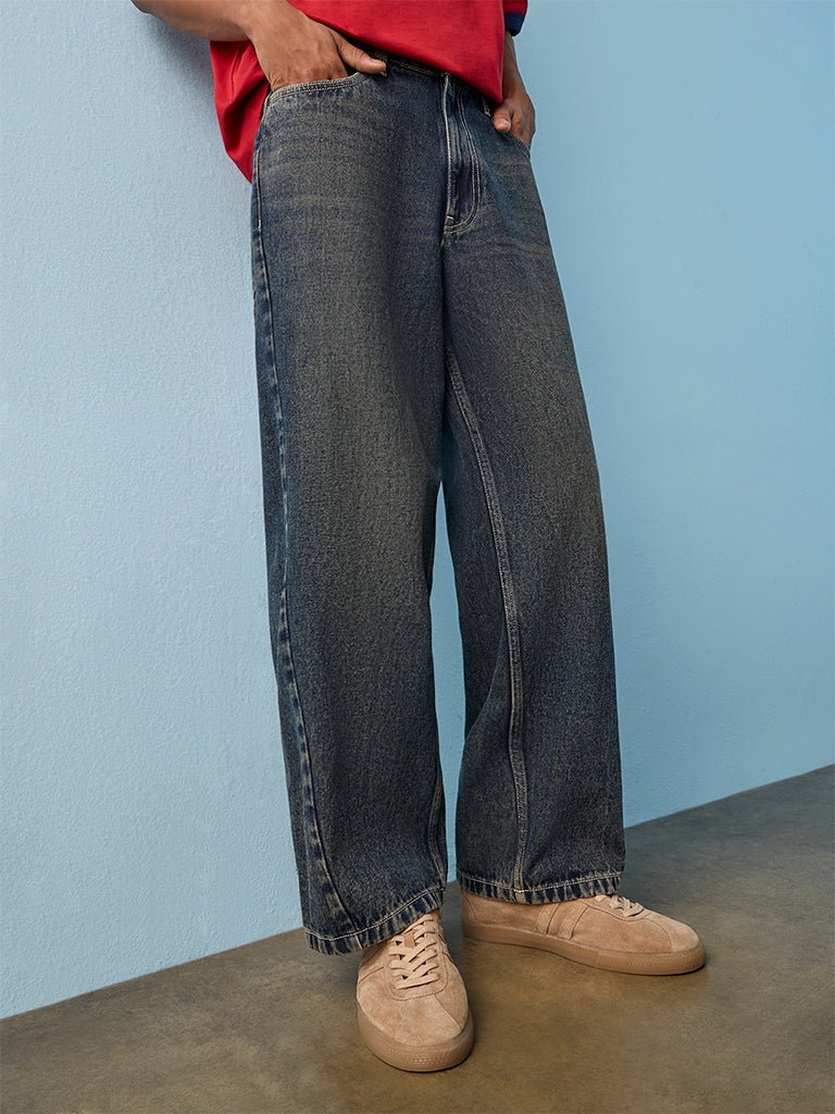 Nuon Blue-Wash Mid-Waist Barrel Fit Jeans