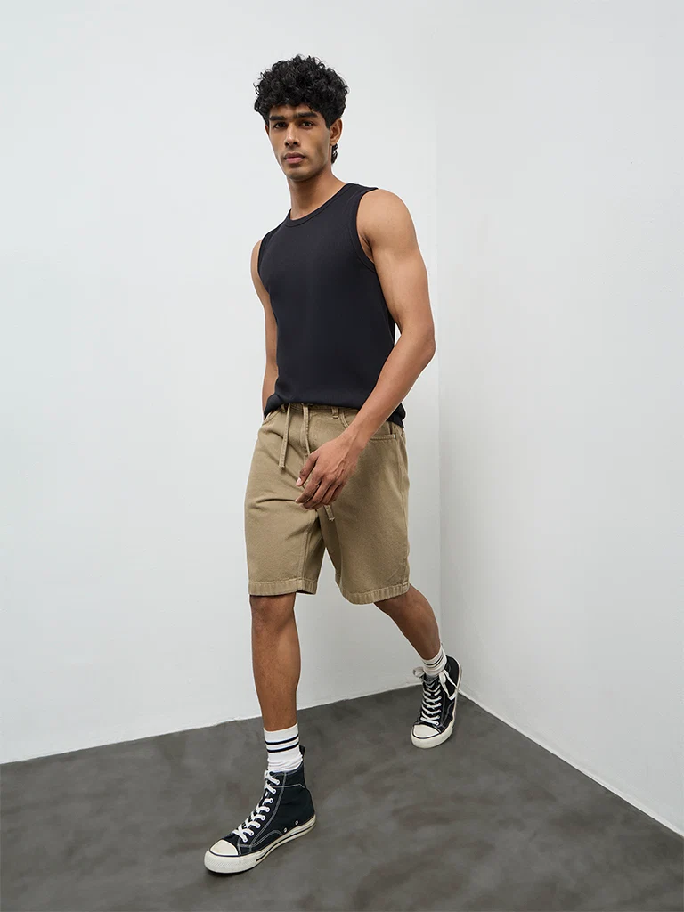 Nuon Black Ribbed Slim-Fit Cotton-Blend T-Shirt