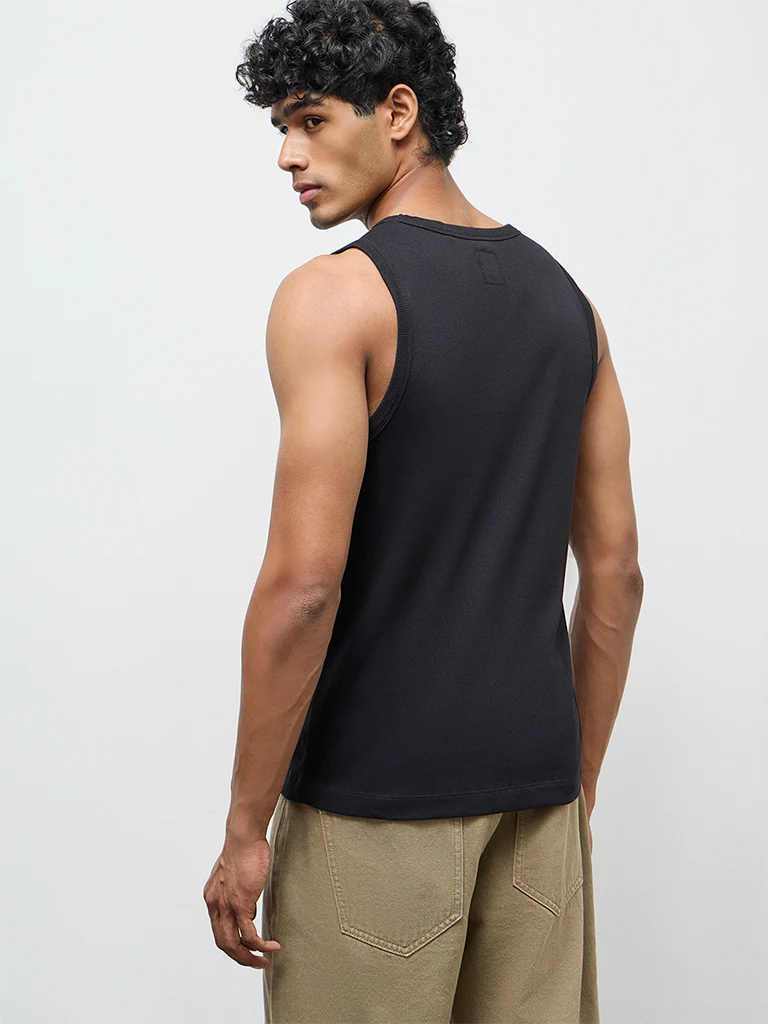 Nuon Black Ribbed Slim-Fit Cotton-Blend T-Shirt