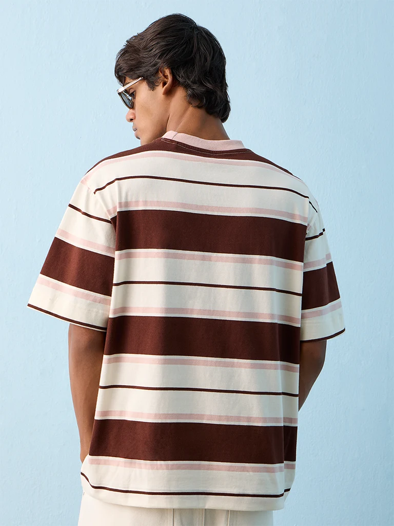 Nuon Off-White Striped Relaxed-Fit Cotton T-Shirt