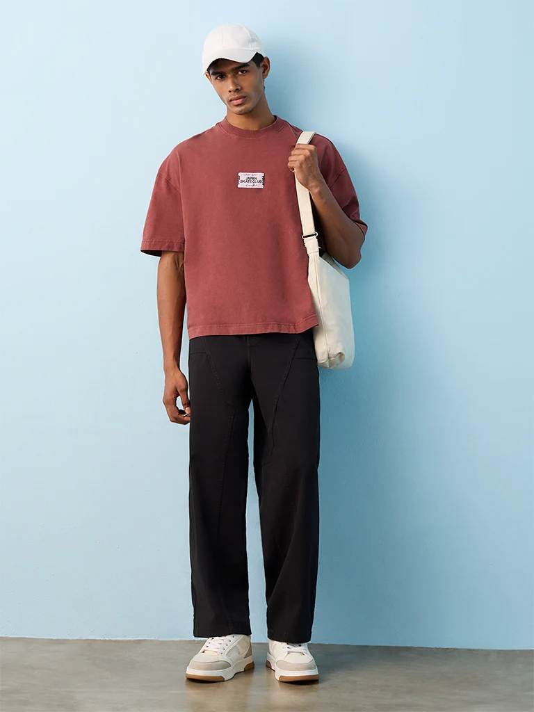 Nuon Rust Graphic Printed Oversized Cotton T-Shirt