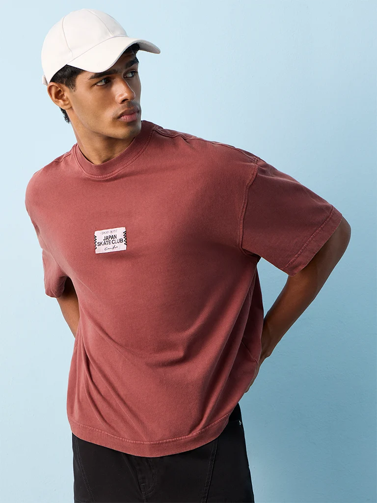 Nuon Rust Graphic Printed Oversized Cotton T-Shirt