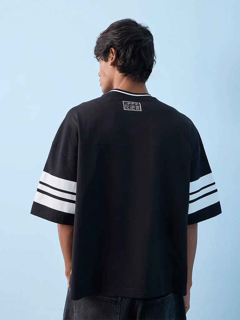 Nuon Black Printed Oversized Cotton T-Shirt