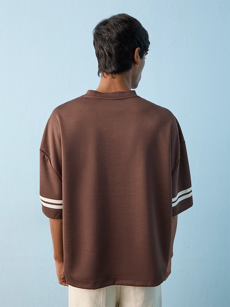 Nuon Brown Numerical Printed Oversized T-Shirt