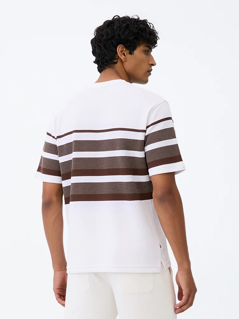 WES Lounge Off-White Striped Relaxed-Fit Cotton-Blend T-Shirt