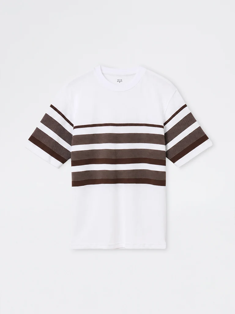 WES Lounge Off-White Striped Relaxed-Fit Cotton-Blend T-Shirt