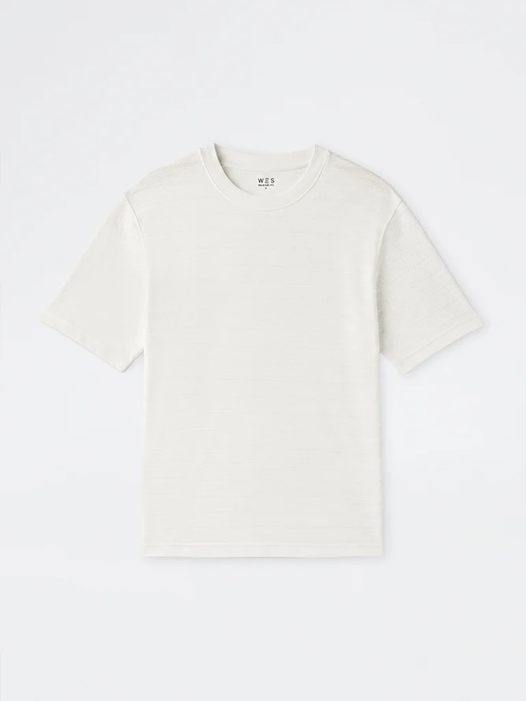 WES Lounge Off-White Self-Striped Relaxed-Fit T-Shirt