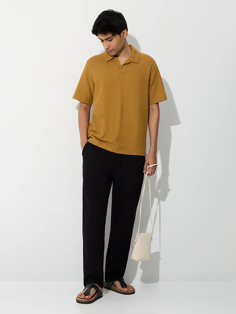 ETA Navy Textured Relaxed-Fit Cotton-Blend T-Shirt