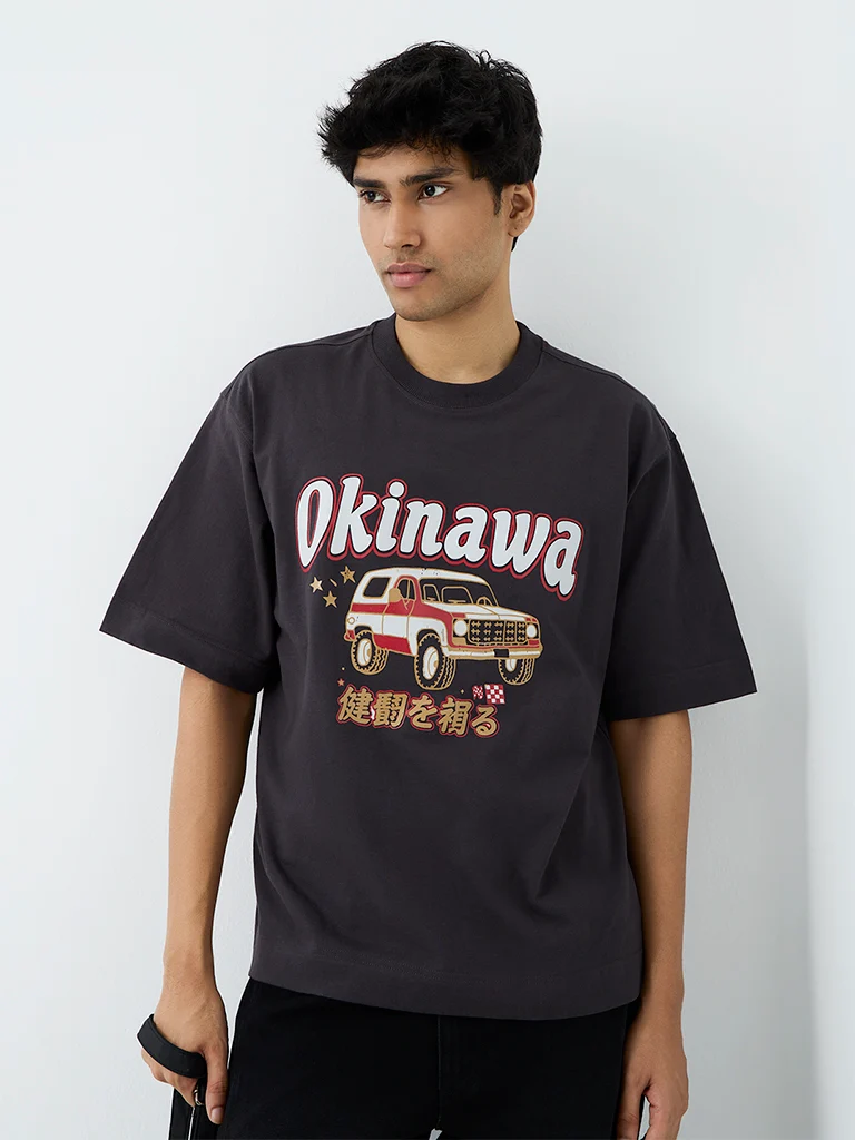 Nuon Charcoal Graphic Printed Relaxed-Fit Cotton T-Shirt