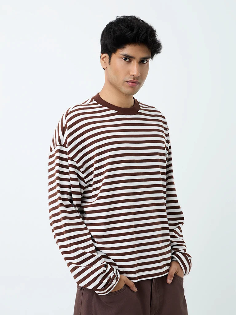 Nuon Navy Striped Oversized-Fit Cotton T-Shirt