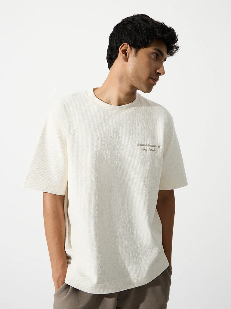 Nuoflexx Dark Brown Ribbed Relaxed-Fit Cotton-Blend T-Shirt