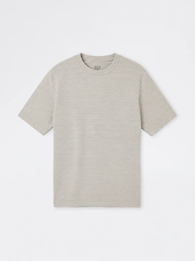 WES Lounge Grey Self-Striped Relaxed-Fit T-Shirt