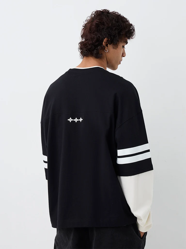 Nuon Black Numerical Printed Oversized-Fit Cotton T-Shirt