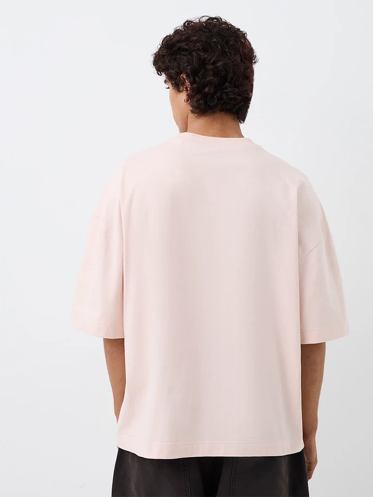 Nuon Light Pink Teddy Embroidered Oversized-Fit Cotton T-Shirt
