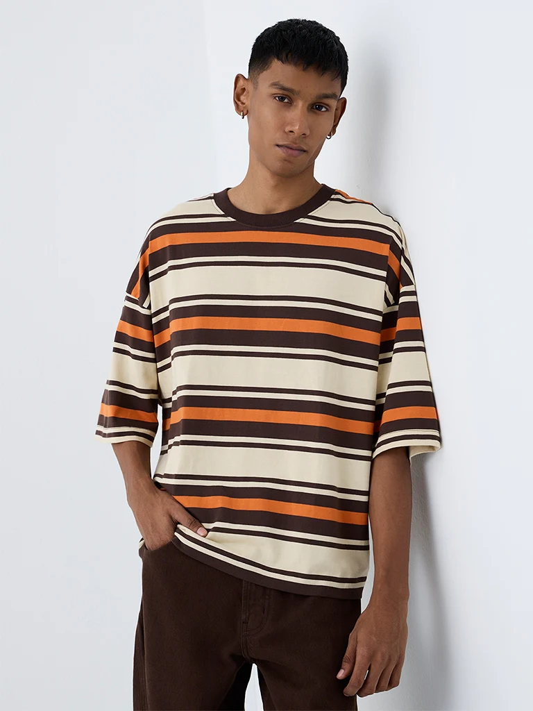 Nuon Multicolour Striped Relaxed-Fit Cotton T-Shirt