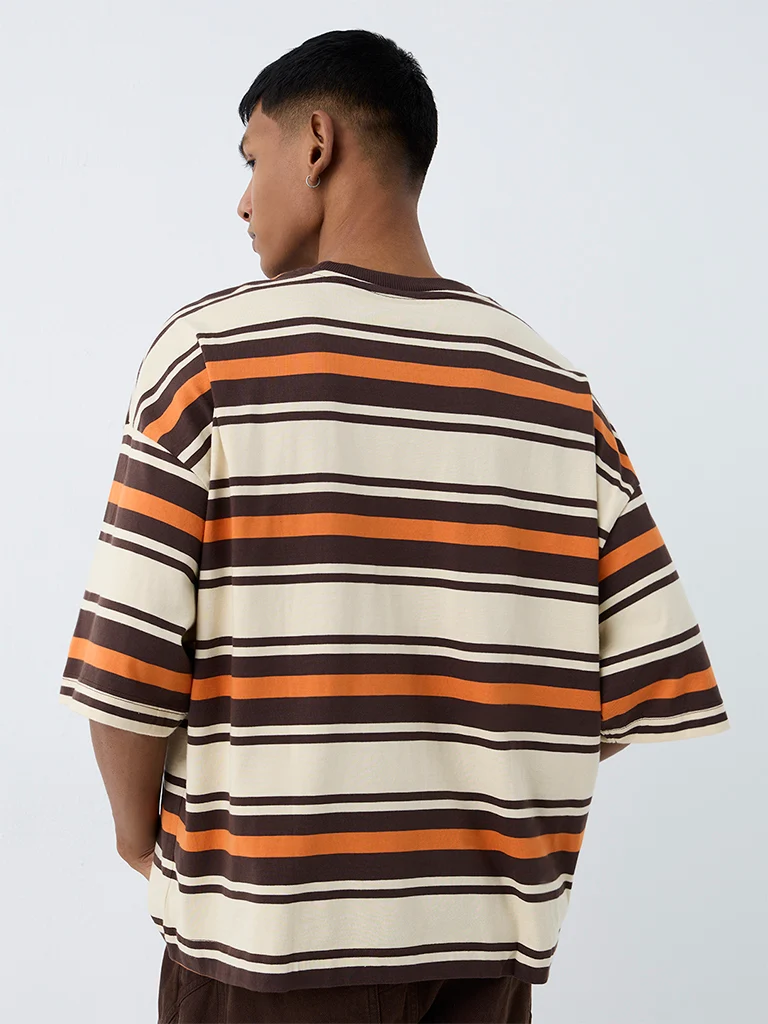 Nuon Multicolour Striped Relaxed-Fit Cotton T-Shirt