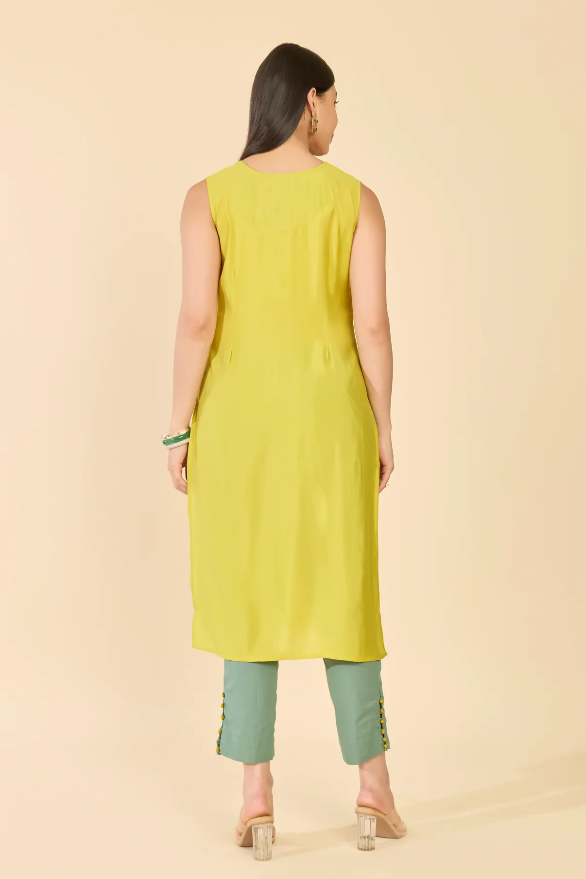 Lime Yellow Sun & Floral A-Line Kurta