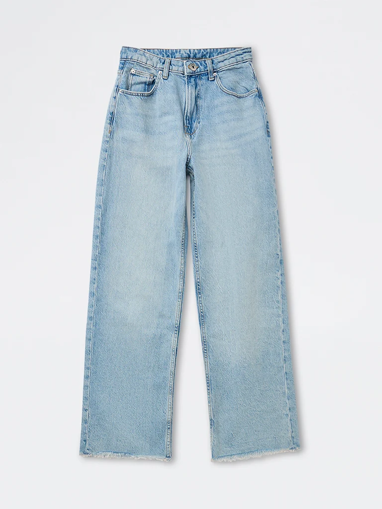 Nuon Light-Blue-Wash High-Waist Straight Fit Jeans