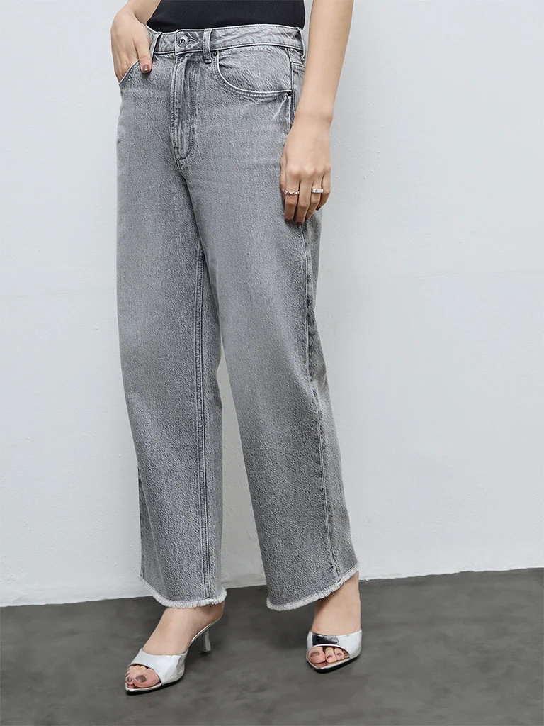 Nuon Grey-Wash High-Waist Straight Fit Jeans