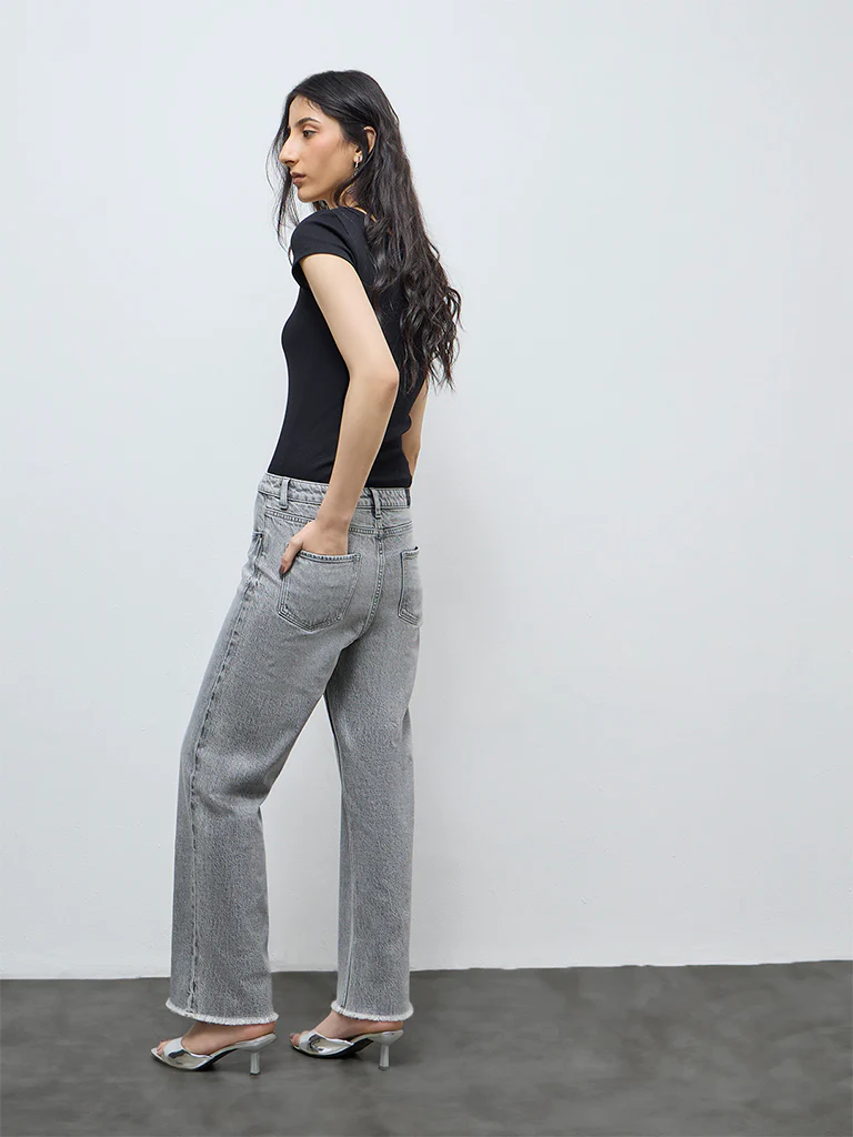 Nuon Grey-Wash High-Waist Straight Fit Jeans